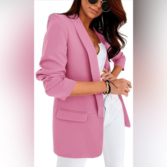 NEW- Women's Open Front Casual Blazer SIZE: Medium/US 8-10 COLOR: Deep Pink - Picture 2 of 6